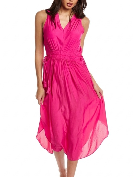 Tahari Dresses & Skirts - Tahari Hot Pink Summery Sleeveless V-Neck Midi Dress with Elastic Tassel Waist